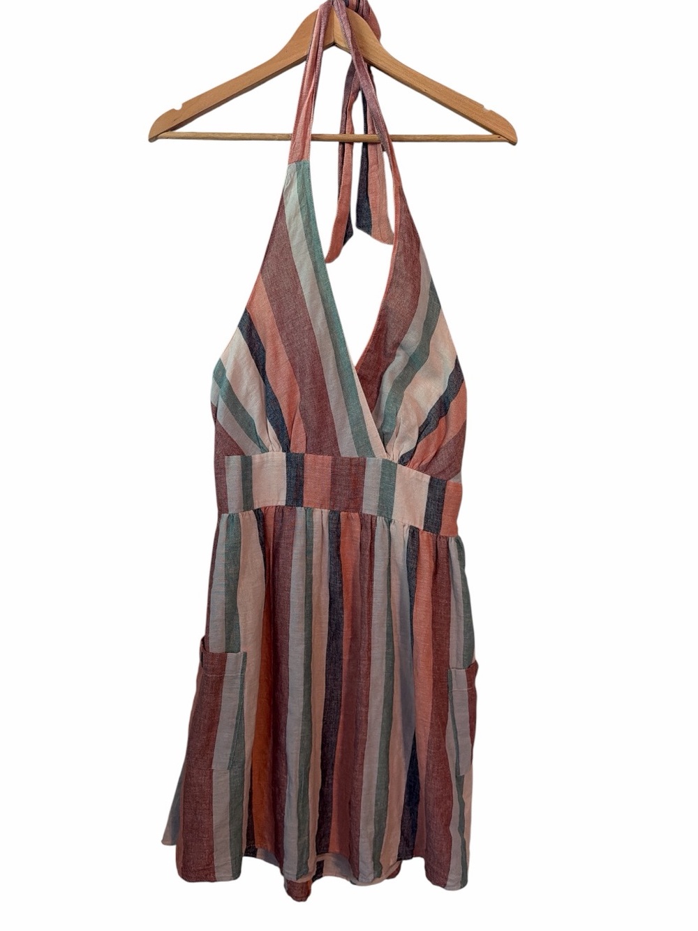American Eagle Cotton Linen Blend Mini Halter Dress Women’s Medium Y2K Aesthetic